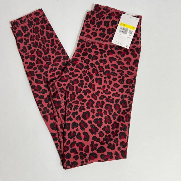 NIKE Woman Dri-FIT Animal Printed Mid-rise Leggings Burgundy/Black Sparkling, S - Picture 3 of 7